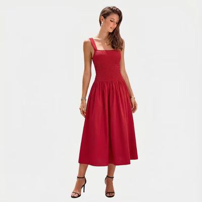 Women's Red Smocked Sleeveless A-Line Dress with Elastic Bodice For Valentine's Day - Cupshe-S-Red | Target