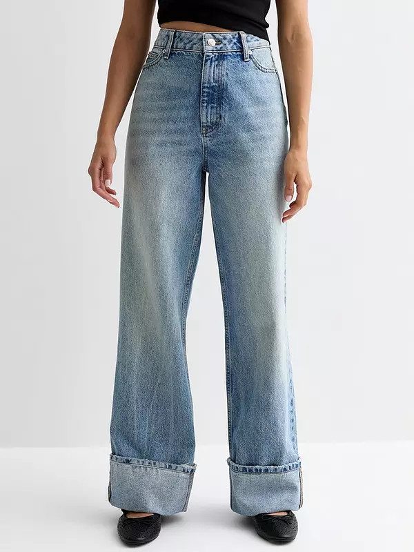 New Look Blue Relaxed Turn Up Wide Leg Jeans | Very (UK)