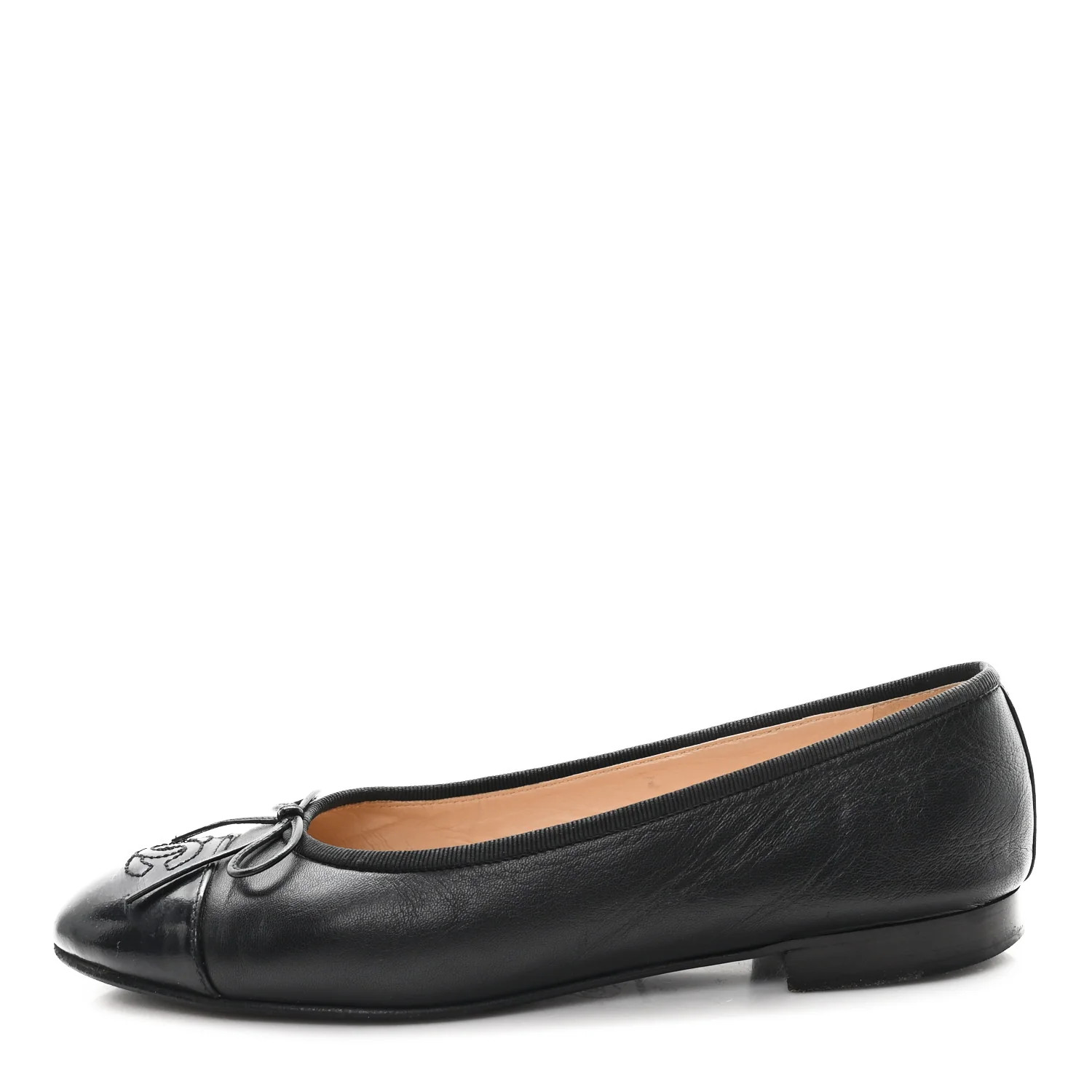 Lambskin Patent Cap Toe Ballerina Flats 38 Black | FASHIONPHILE (US)