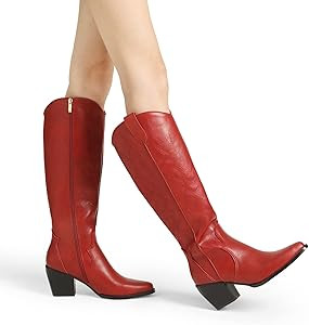 DREAM PAIRS Womens Cowboy Boots, Comfortable Pull On Zipper Chunky Heel Pointed Toe Embroidered W... | Amazon (US)
