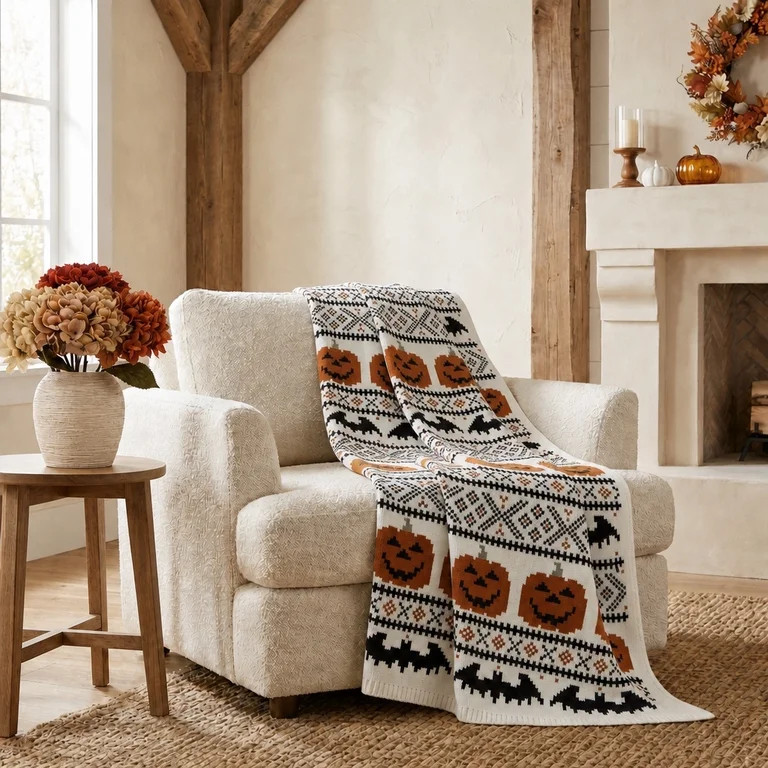 My Texas House Halloween Pumpkins and Bats Cotton Knit Throw, Multicolor, 50" x 60" | Walmart (US)