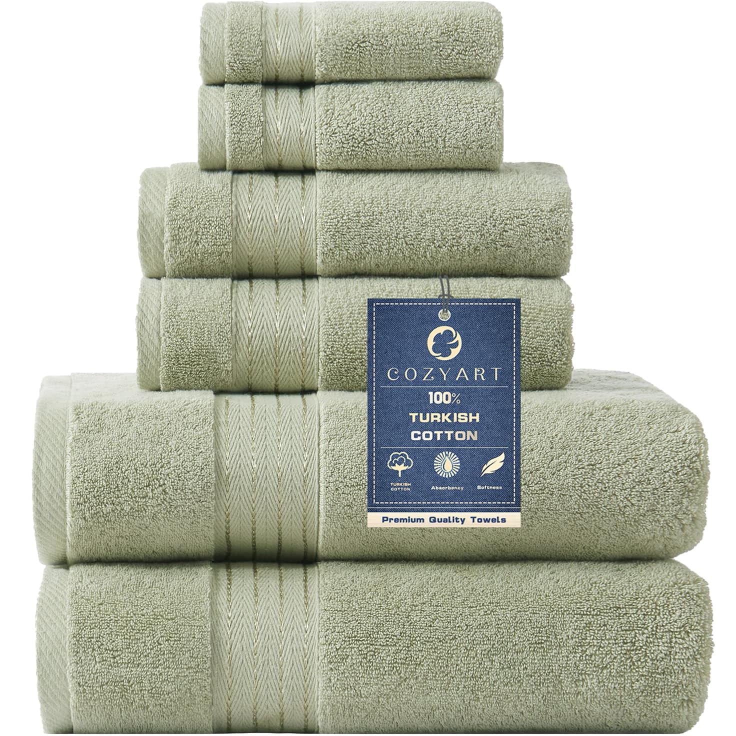 COZYART Sage Green Bath Towel Set for Bathroom Turkish Cotton Thick Soft Absorbent Durable 650 GS... | Amazon (US)