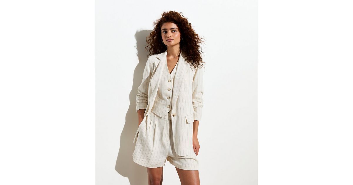 Off White Pinstripe Linen-Look Blazer
						
						Add to Saved Items
						Remove from Saved Ite... | New Look (UK)
