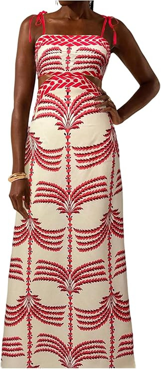 SOLY HUX Women's Summer Maxi Dress Boho Print Tie Shoulder Spaghetti Strap Cut Out Tie Back Cami ... | Amazon (US)