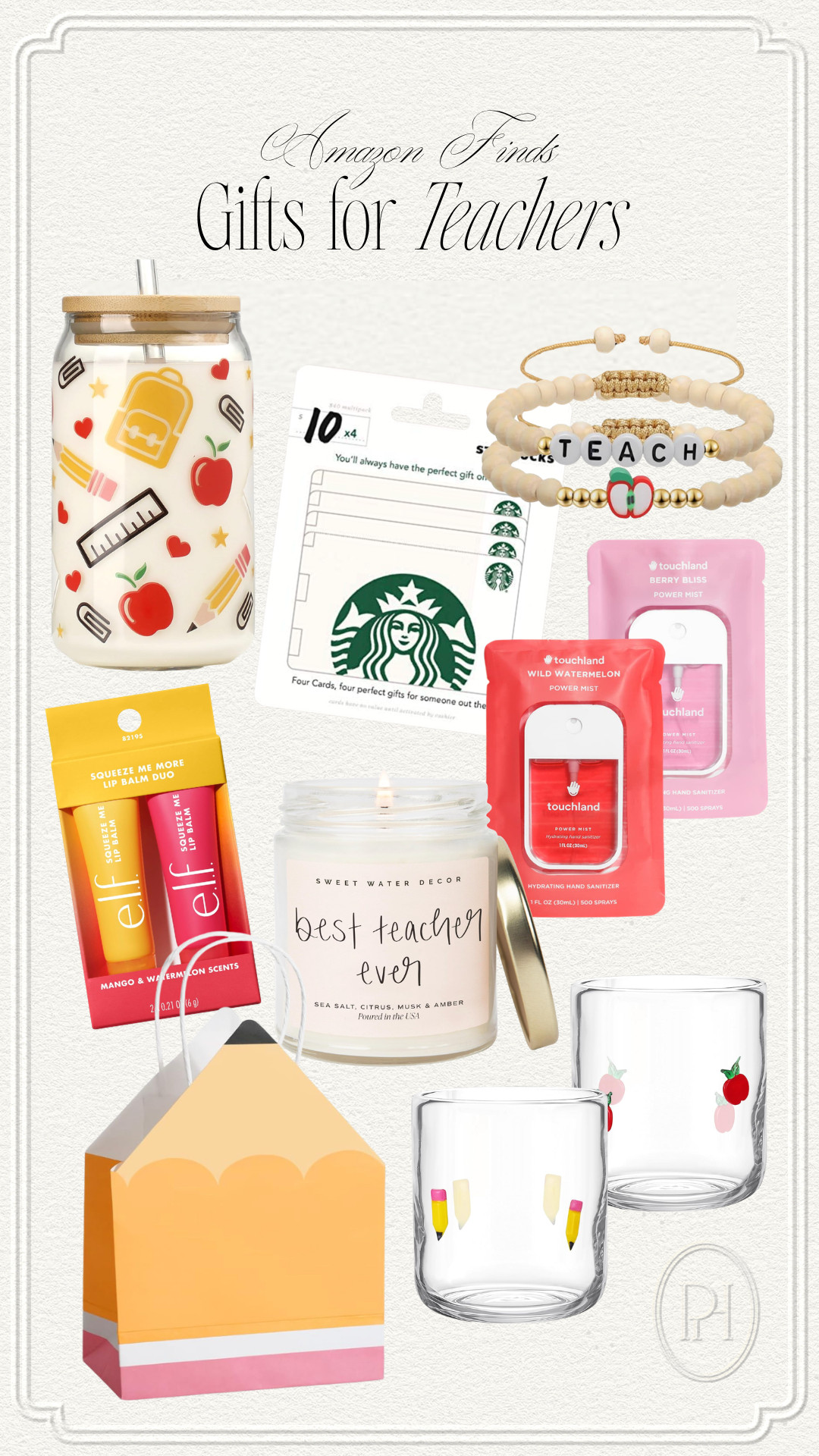 Amazon finds your kids' teachers will love as an end-of-year appreciation gift!

teacher gifts, gifts for teacher, teacher appreciation gifts, hand sanitizer, lip balm, iced coffee tumbler, glass tumbler, icon juice glasses, teacher glasses, teacher bracelet, gift cards, coffee gift card, candle, teacher gift bags
 

 #LTKmomlife #LTKSeasonal #LTKKids