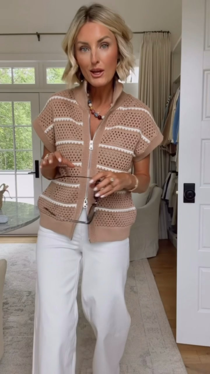 Okay this is the absolutely perfect summer layer! It is open knit, lightweight, and a neutral color so it can go with so many options in your closet! A super breathable addition to your look that will immediately elevate it. Wearing S/4

Loverly grey, Varley, Target white jeans, how to style white jeans denim, lightweight layers spring summer

#LTKootd #LTKSeasonal