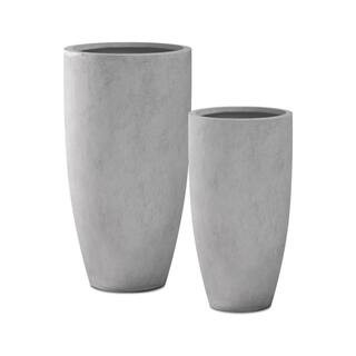 KANTE 31.4"" and 23.6""H Natural Finish Concrete Tall Planters (Set of 2), Large Outdoor Indoor w/Dr | The Home Depot