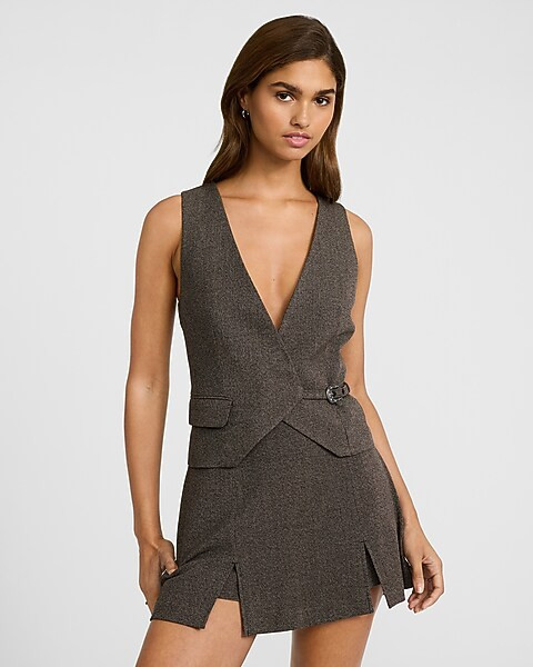 Mini Houndstooth Wrap Buckle Blazer Vest | Express