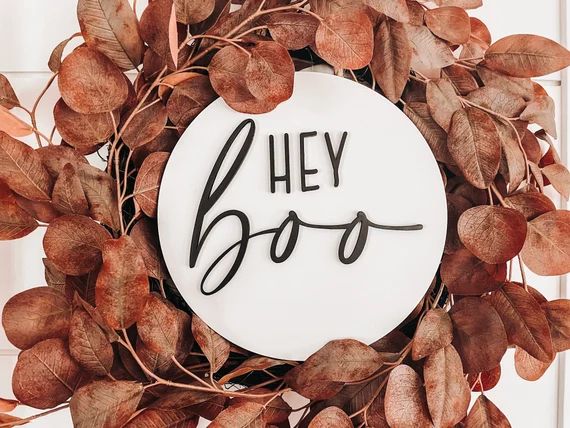 Hey Boo Sign, Halloween Decor, Fall Decor, Door Hanger, Door Sign, Wreath Signs | Etsy (US)