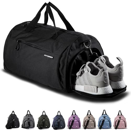 Fitgriff® Gym Bag for Men & Women with Shoe & Wet Compartment - Duffle Bag for Travel, Sports, Fitness & Workout (Full Black, 19 x 10 x 10″ (Small)) | Amazon (US)