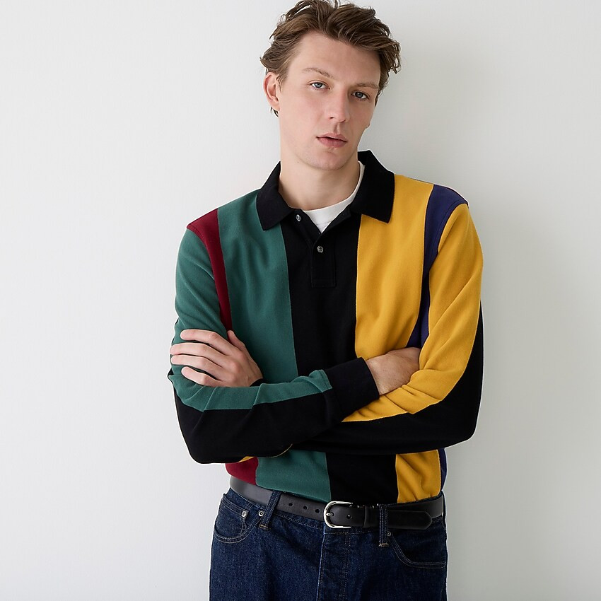 Long-sleeve classic piqué polo shirt in stripe | J. Crew US
