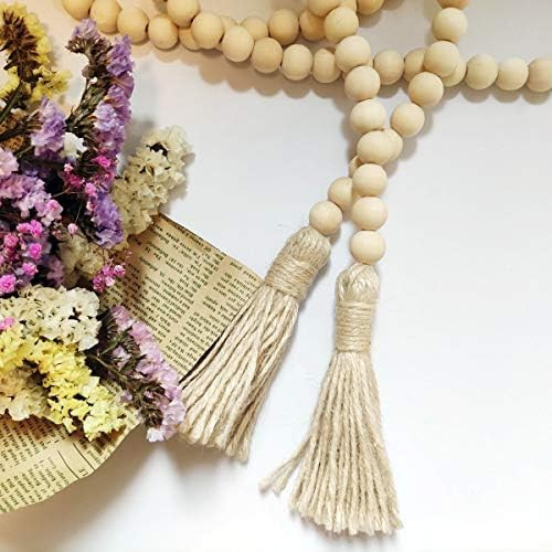Farmhouse Beads 58in Wood Bead Garland with Tassels Rustic Country Decor Prayer Boho Beads Big Wa... | Amazon (US)