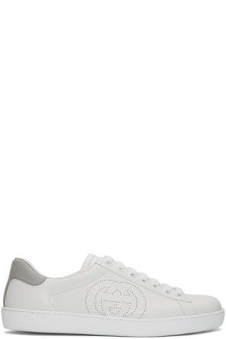 White & Grey Interlocking G New Ace Sneakers | SSENSE
