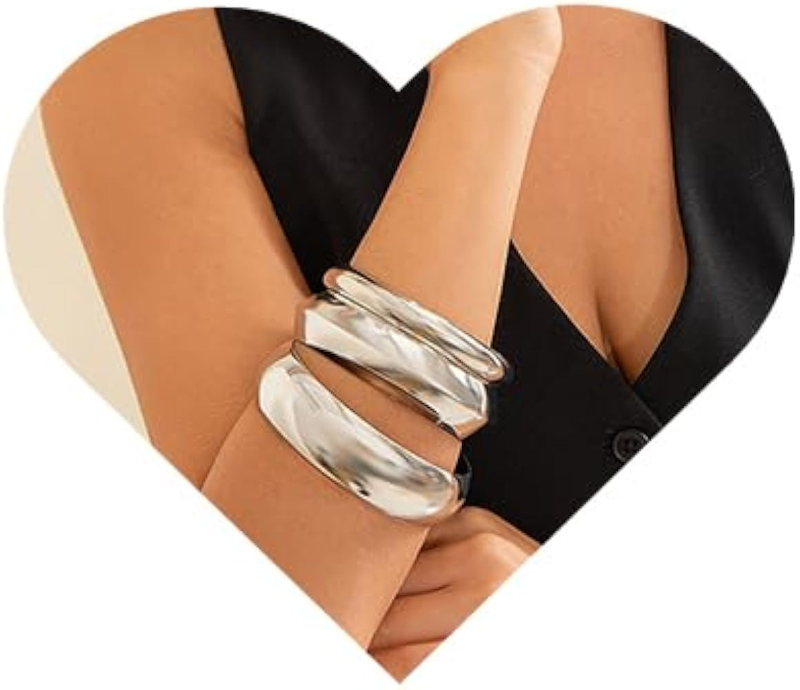 Amazon.com: Denifery 3PCS Chunky Gold Bangle Bracelets Trendy Wide Chunky Cuff Bracelets Hammered... | Amazon (US)