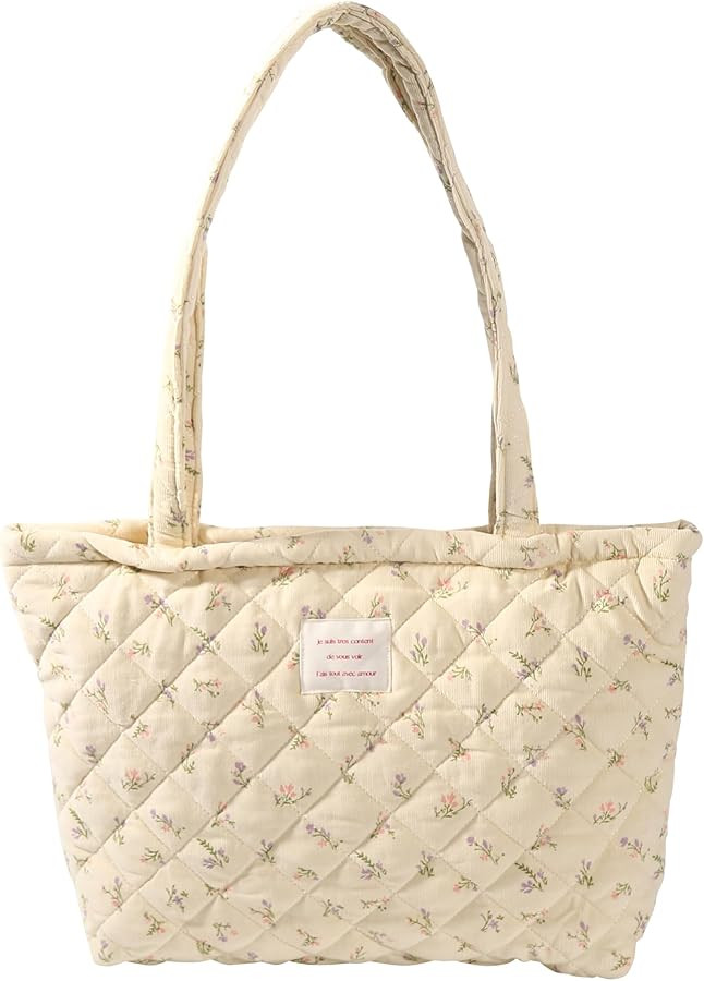 Floral Quilted Cotton Shoulder Bag for Women Daily Use Medium Size Handbag Large Capacity Thicken... | Amazon (US)