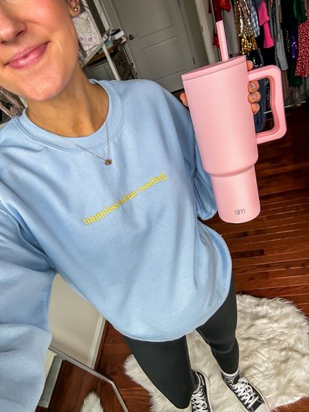 HAPPIEST WHEN READING custom embroidered sweatshirt 📖 use discount code ERICA10 

Custom sweatshirt // black maternity leggings // leggings under $30 // Amazon find // black high top converse sneakers // Amazon crew socks // personalized necklace // Amazon fashion // simple modern tumbler 

#LTKfindsunder50 #LTKstyletip #LTKfitness