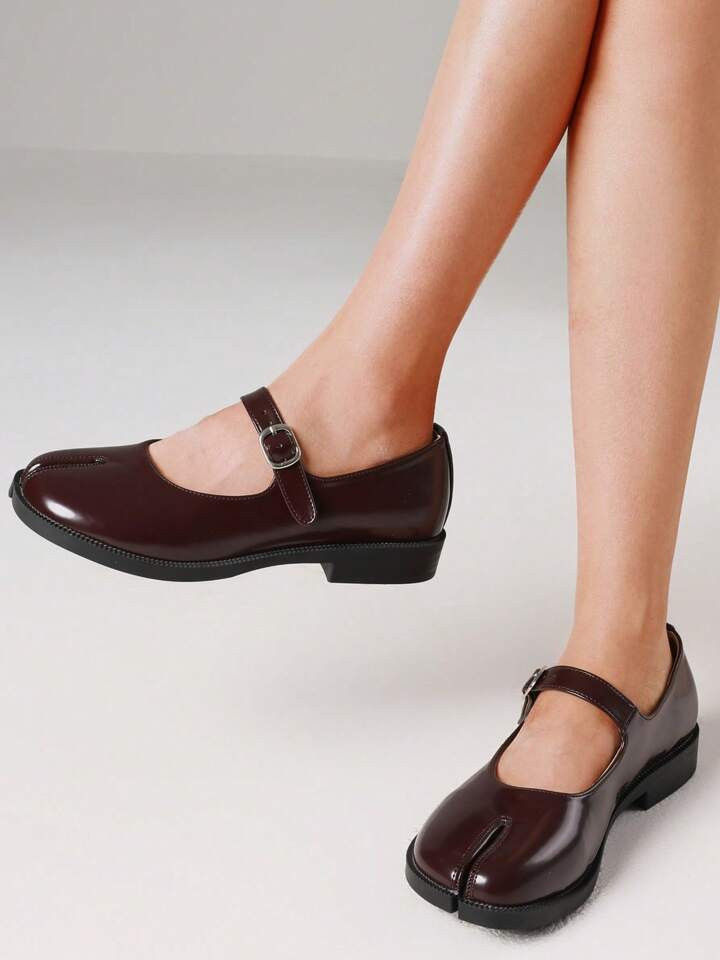 Mary Janes  For Women Round Toe Flat Shoes With Split Toe, Black Low Heel,Spring Artful Life School Style. | SHEIN