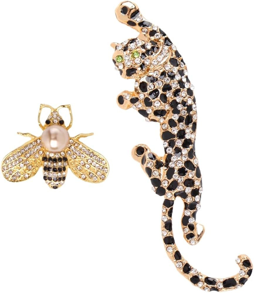 2Pcs Fashion Rhinestone Leopard Brooch and Crystal Bee Brooches Insect Animal Pin Brooch Pin Acce... | Amazon (US)