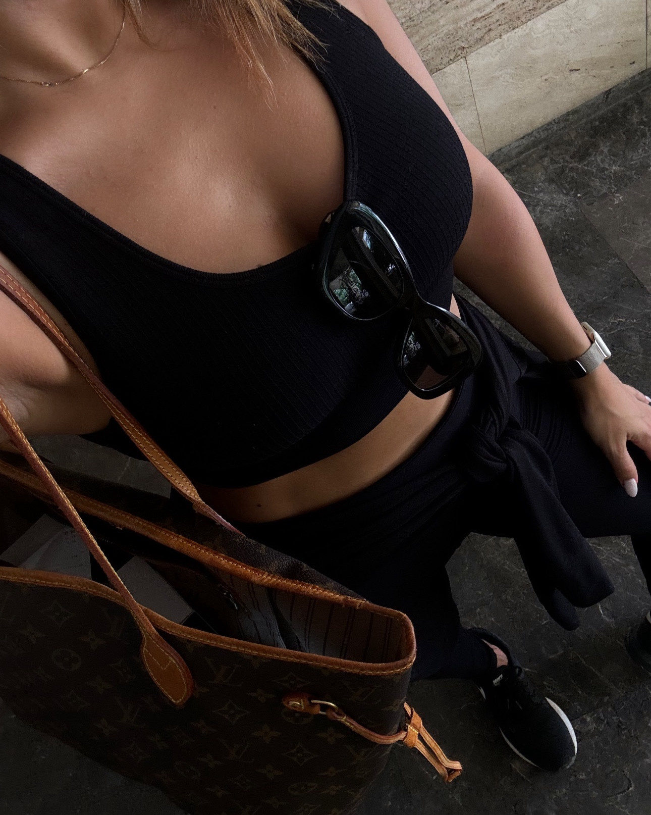 Sporty casual - errands/weekend look 

#leggings #black #sportswear #blacksportsbra #sportsbra #sunglasses #polo #poloralphlauren #bag #LVneverfull #blacklook #ootd #sporty #sportylook #casuallook #walk #pilateslook 

#LTKbag #LTKluxury #LTKtravel