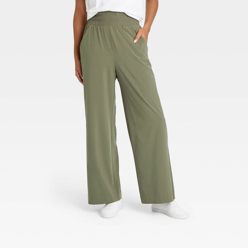 Women&#39;s Stretch Woven High-Rise Wide Leg Pants - All in Motion&#8482; Moss Green XS-Long | Target