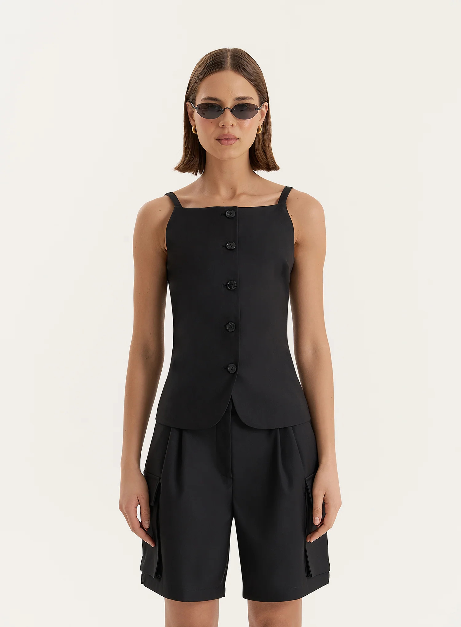 Black Square Neckline Tailored Waistcoat- Devon | 4th & Reckless