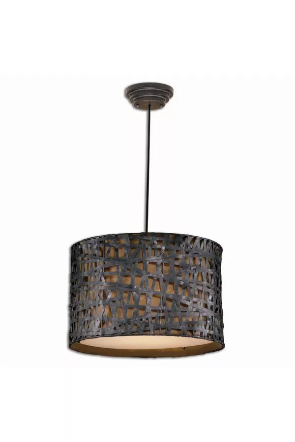 Alita Drum Shade Pendant, 3-Light, Rust Black, Aged Silver, 22"W... | The Mile