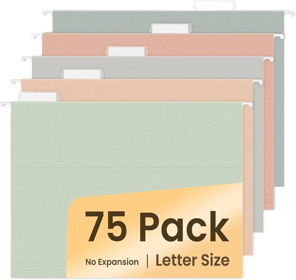 SUNEE Hanging File Folders, Pastel Colors - 75 Pack, Colored File Folders Letter Size with 1/5-Cu... | Amazon (US)