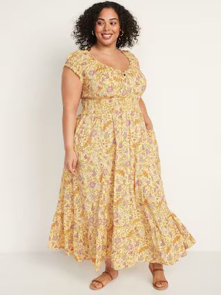 Short-Sleeve Waist-Defined Printed Maxi Dress for Women | Old Navy (US)