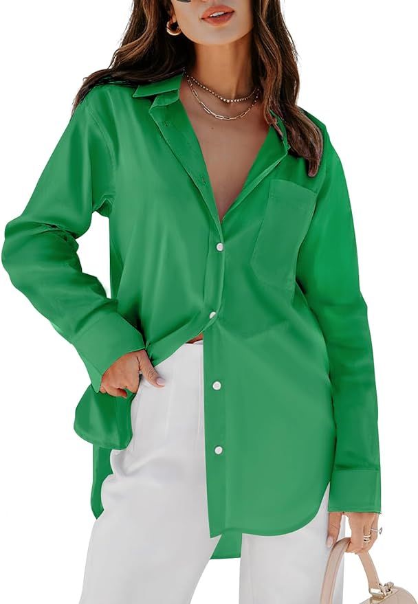 siliteelon Womens Button Down Shirts Dress Shirts Long Sleeve Blouses Wrinkle Free Solid Tunics T... | Amazon (US)