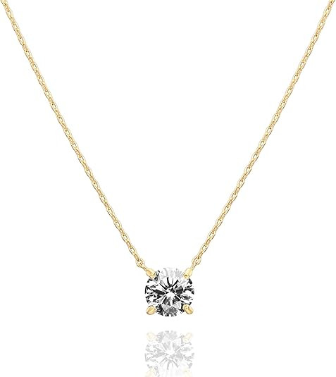 PAVOI 14K Gold Plated Crystal Solitaire 1.5 Carat (7.3mm) Cubic Zirconia Dainty Choker Necklace |... | Amazon (US)