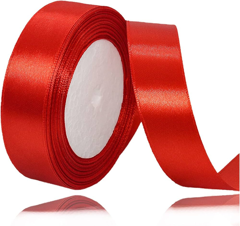 Red Ribbon 1 Inch x 25 Yards, Satin Fabric Silk Ribbon for Gift Wrapping, Bows Making, Floral Bou... | Amazon (US)