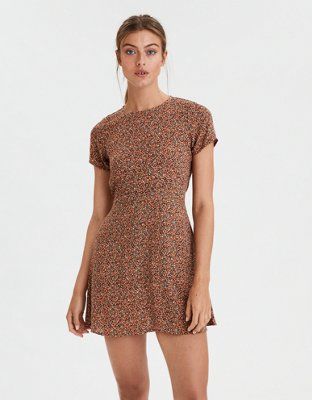 AE Printed Crew Neck Dress | American Eagle Outfitters (US & CA)