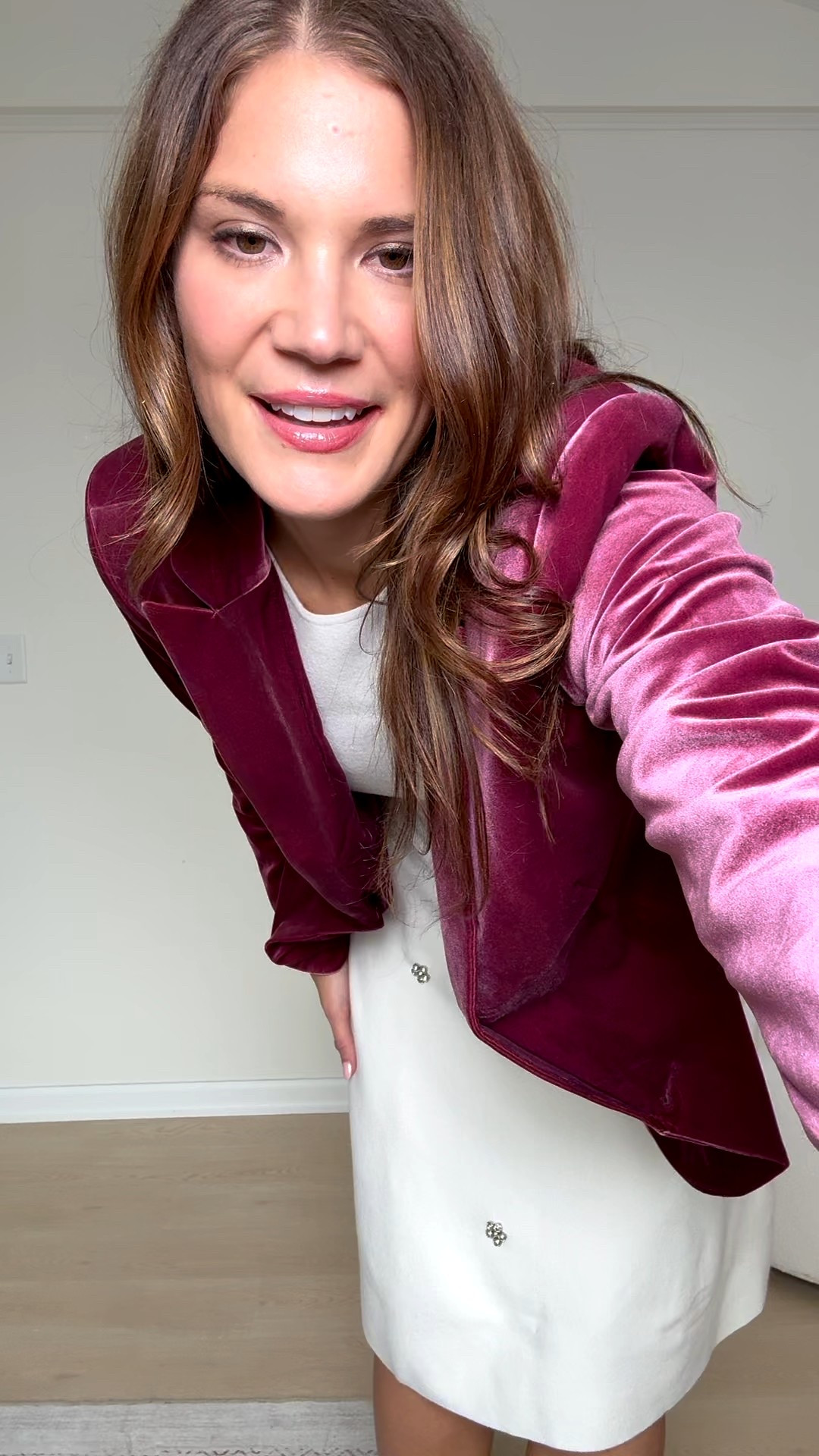 The viral embellished sweater skirt set comes in this gorgeous dress option too! It is beautiful paired with this burgundy velvet blazer #walmartpartner #walmartstyle @walmartstyle 

#LTKTall #LTKFindsUnder50 #LTKHoliday