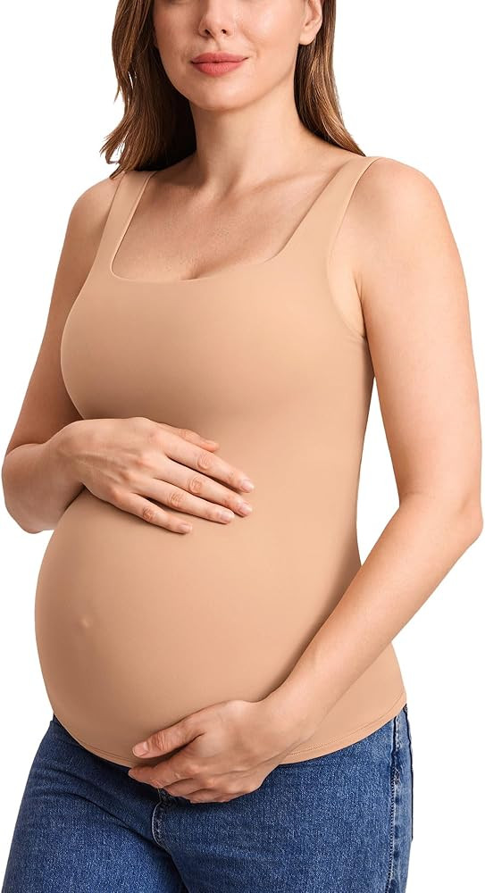 MOMANDA Inbarely Maternity Tank Top Square Neck Workout Tops with Built in Bra Pregnancy Sleevele... | Amazon (US)