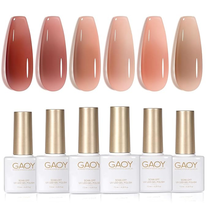 GAOY Jelly Red Gel Nail Polish Set, 6 Transparent Colors Sheer Pink Brown Nude Soak Off UV Light ... | Amazon (US)