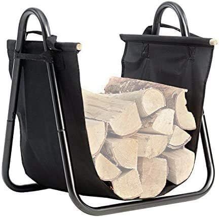 Amagabeli Fireplace Log Holder with Canvas Firewood Rack Indoor Tote Carrier Metal Wood Rack Blac... | Amazon (US)