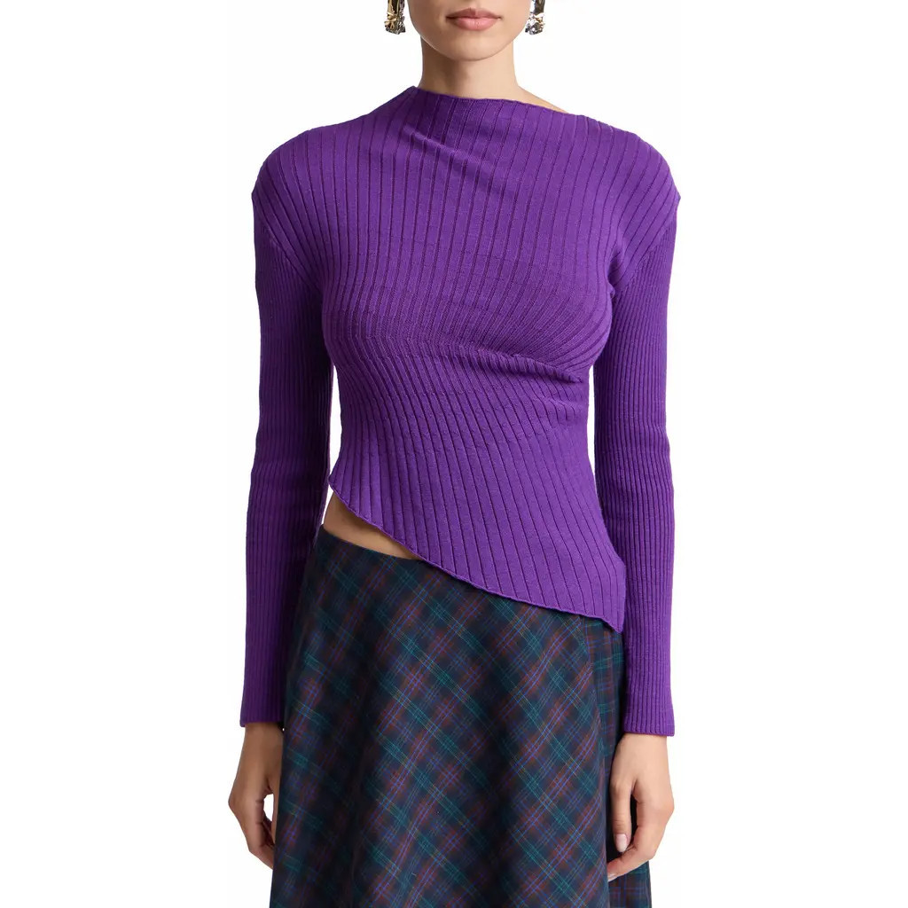 Avec Les Filles Radial Rib Asymmetric Hem Sweater in Bright Purple at Nordstrom, Size Small | Nordstrom
