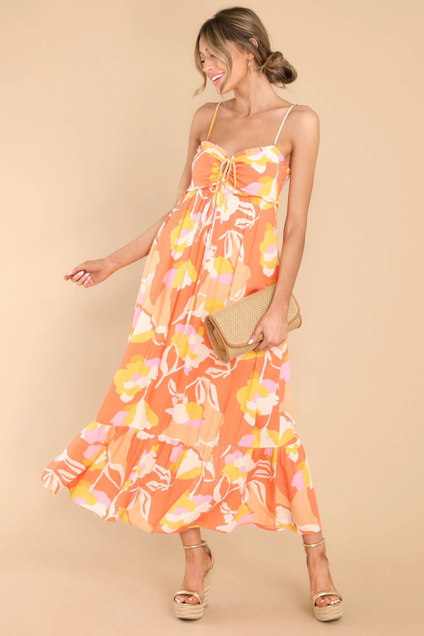 Stay Together Orange Floral Print Maxi Dress | Red Dress 