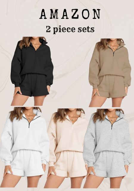 Amazon loungewear two piece set sweats pajamas sweatshirt shorts comfy cozy casual neutral colors 