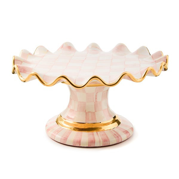 MacKenzie-Childs Rosy Check Ceramic Fluted Cake Stand | MacKenzie-Childs