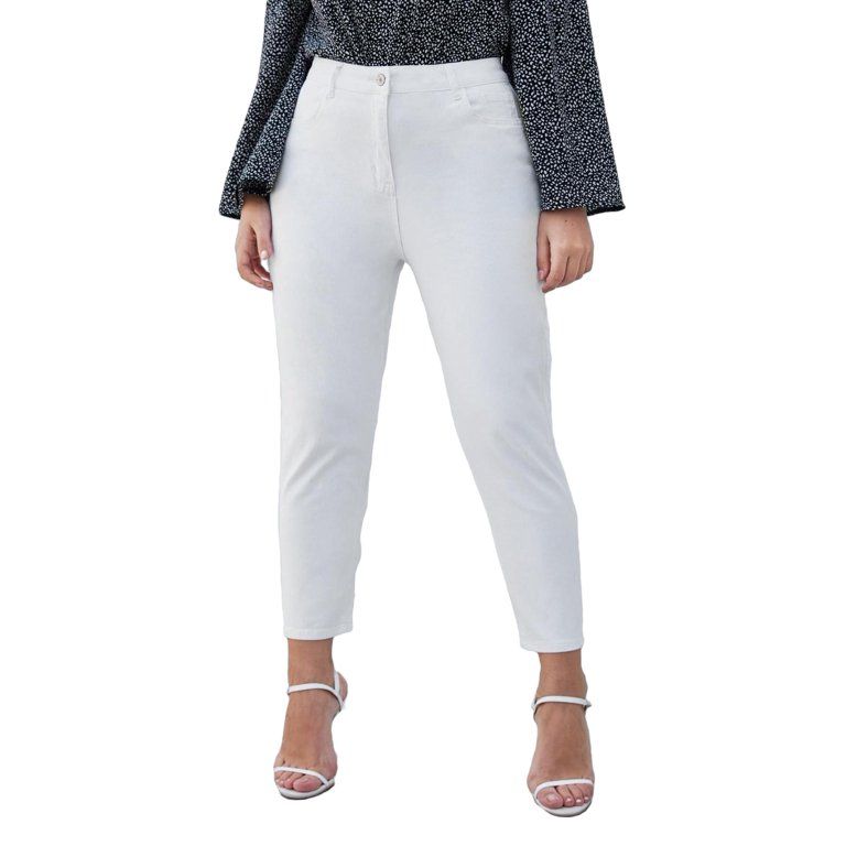 Womens Plus Jeans Solid Zipper Skinny White 2XL | Walmart (US)