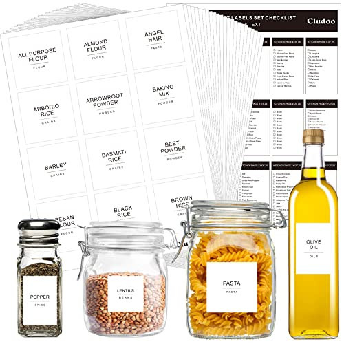 Cludoo 434 Pcs Kitchen Pantry Labels for Food Containers with DIY Blank Labels,3 Sizes Preprinted Minimalist Waterproof Pantry Labels, Kitchen Organization Labels for Jar, Bottles,Boxes | Amazon (US)