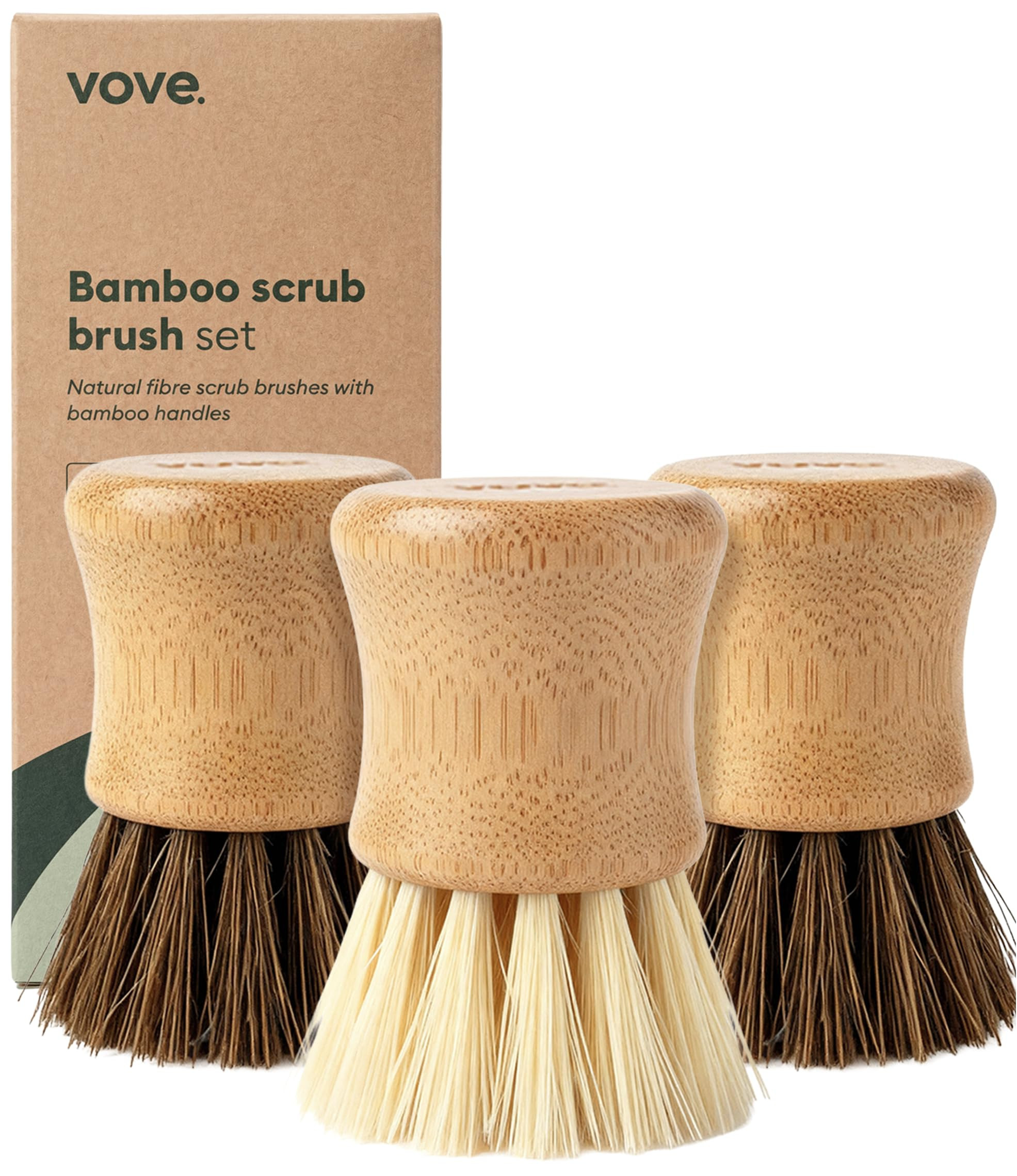 Vove Bamboo Scrub Brush Set, 3 Pack - FSC Certified Bamboo, Plastic-Free Natural Fiber Bristles, ... | Amazon (US)