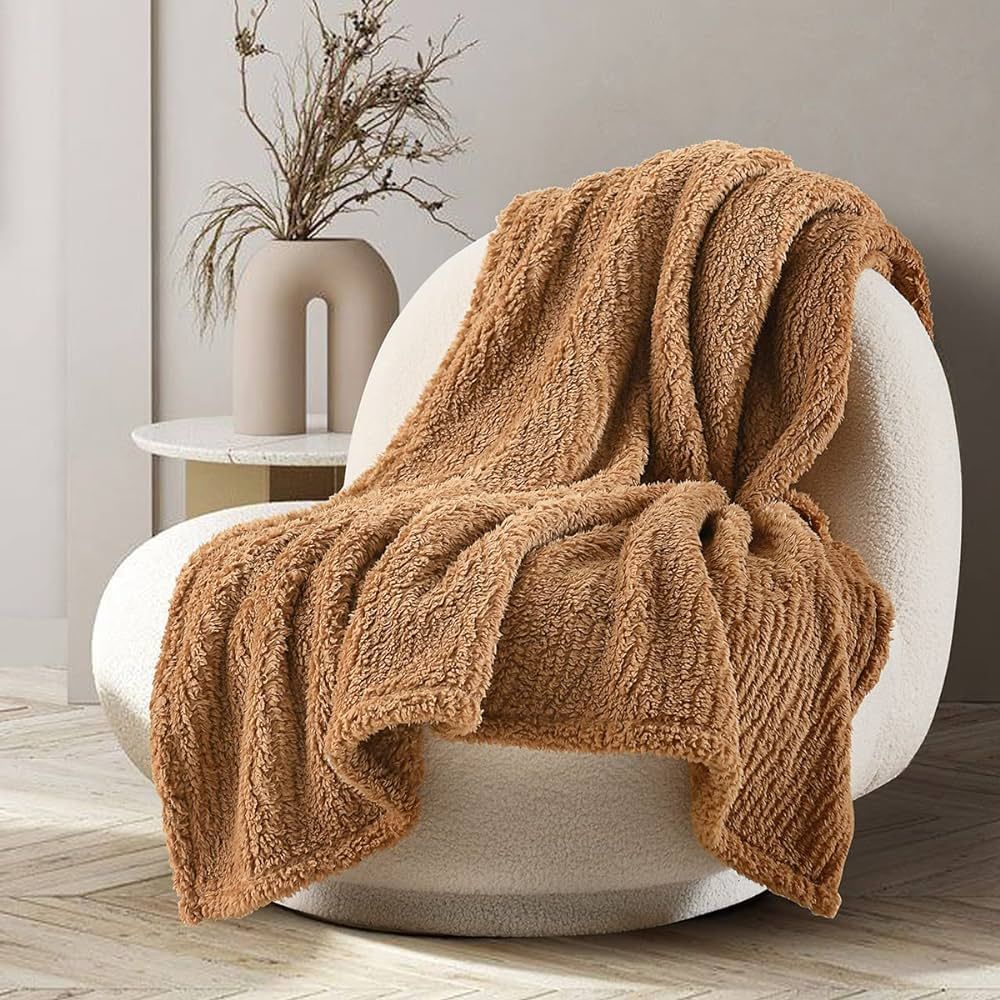 Ultra Soft Cozy Sherpa Throw Blanket, Brown Pattern Reversible, Light Weight Warm Decorative Boho... | Amazon (US)