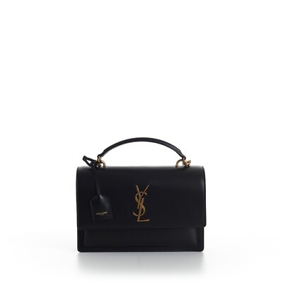 SAINT LAURENT 2850$ Sunset Medium Top Handle Smooth Black Calfskin Leather | eBay | eBay US