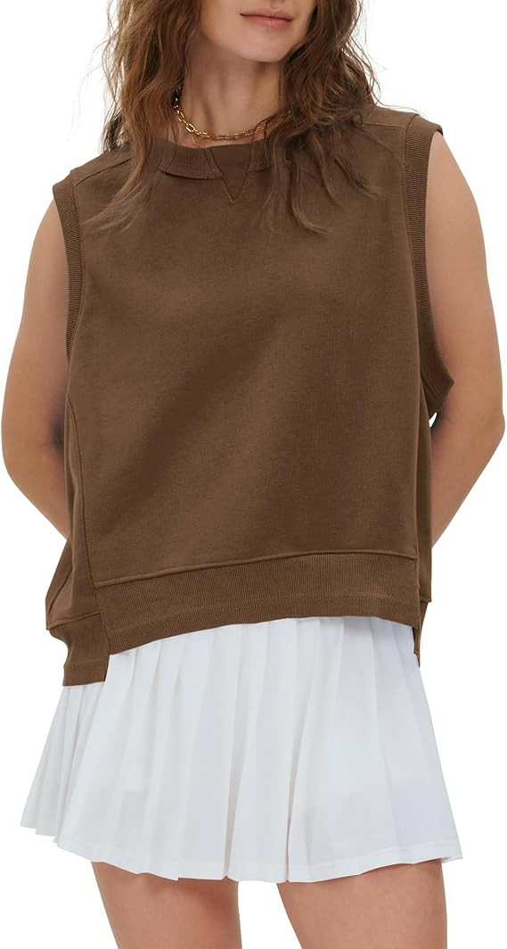 Gacaky Tank Top for Women Oversized Cropped Sleeveless Workout Tops Crewneck Athletic Running Pul... | Amazon (US)