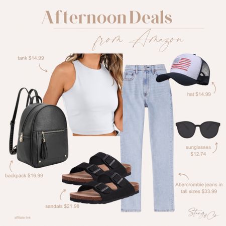 Afternoon deals include these Abercrombie pants (only $33.99!!),  a tank, backpack, Birkenstock inspired sandals, sunglasses, and a patriotic baseball hat. 

Ootd, 4th of July outfit, summer outfit, look for less, tall friendly jeans 

#LTKfindsunder50 #LTKstyletip #LTKsalealert