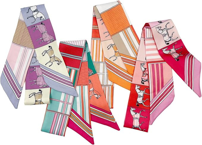 4pcs Purse Scarf For Handbags Silk Head Scarf For Hair Fashion Skinny Scarf For Women Long Necker... | Amazon (US)