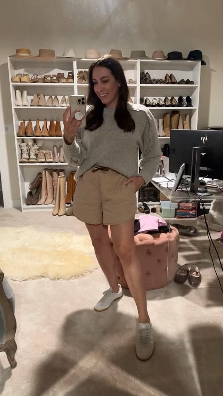 Casual outfit, Varley shorts, cool mom outfit, Adidas Sambas sneakers, neutral sneakers 

#LTKworkwear #LTKover40 #LTKstyletip