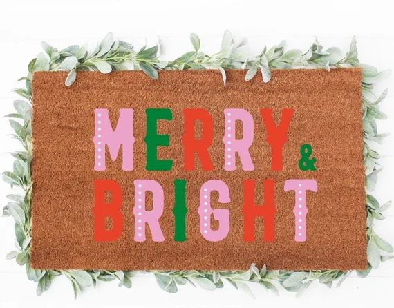 Merry & Bright Colorful Doormat, Christmas Doormat - Cute Doormat, Holiday Doormats, Christmas De... | Etsy (US)